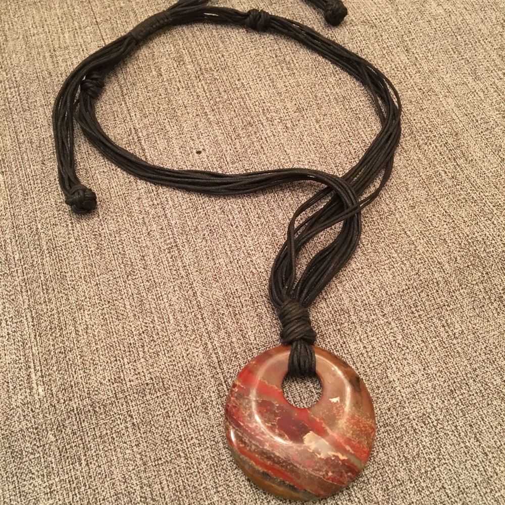 Black Rope and Stone Pendant Statement Necklace